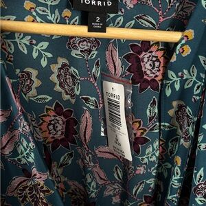 Torrid Floral Blouse - Teal and Pink